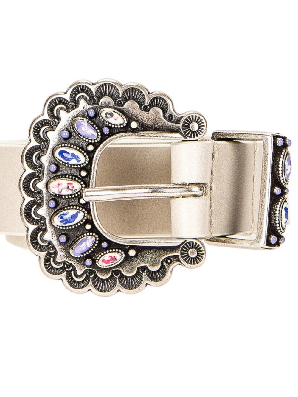 ISABEL MARANT Temoia Leather Belt White Ivory Cream Western Studded Buckle XXS